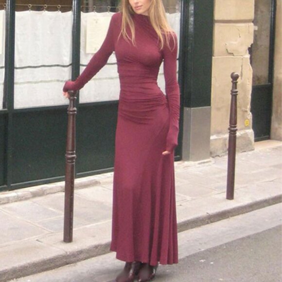 Elegant Solid Mock Neck Bodycon Dress for Women - Picture 2 of 5